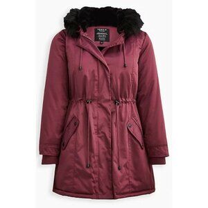 Women's NWT Torrid Fur-Lined Parka - Nylon Hooded Faux Fur Trim Purple, Size 2